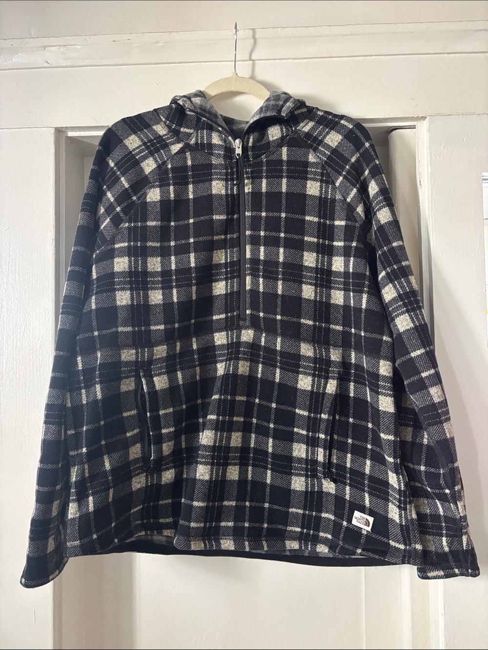 The North Face Black & White Plaid Half-Zip Hooded Fleece